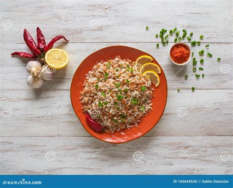 Oriental Rice Pilaf With Orzo In A Plate Top View Stock Photo Image