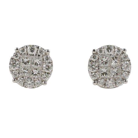 Diamond Button Earrings With Micro Pave Surrounding Diamonds For Sale