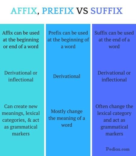 Difference Between Affix Prefix And Suffix Definition Function