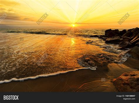 Ocean Sunset Sun Rays Image And Photo Free Trial Bigstock