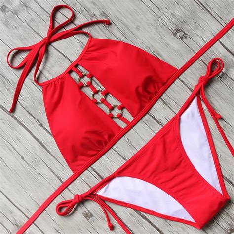 Sexy Hollow Swimsuits Women Solid Bikini Set Adjustable Bikini Female