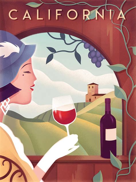 Poster Vintage Art Deco California Wine Vintage Posters Wine Poster Art Deco Illustration