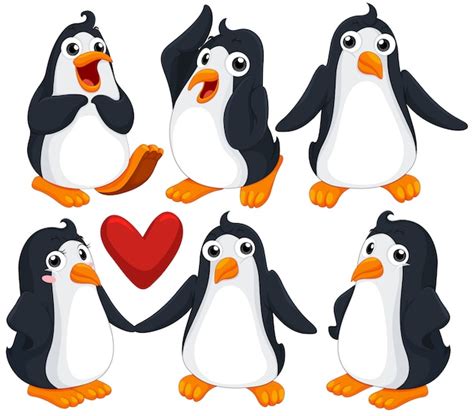 Free Vector Cute Penguins In Different Poses Illustration