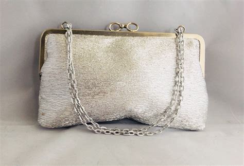 Silver Sparkle Kisslock Evening Bag With Silver Frame And Etsy Bags