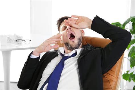 Tired Man Yawning And Stretching Stock Photo Image Of Male Adult
