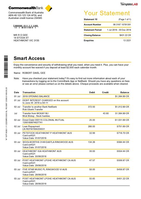 Discover Bank Statement Template