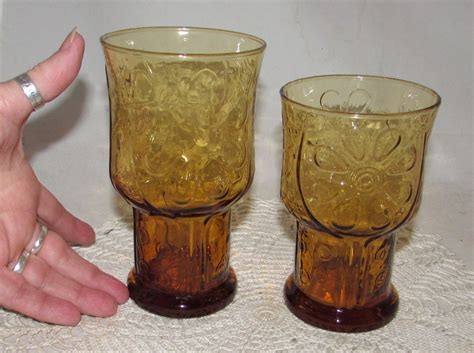 Two Vintage Amber Drinking Glasses By Libbey Glass With Etsy