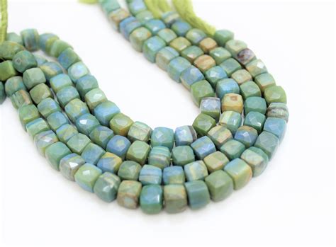 168 Inch Teal Blue Opal Cube Beads Opal Faceted Etsy