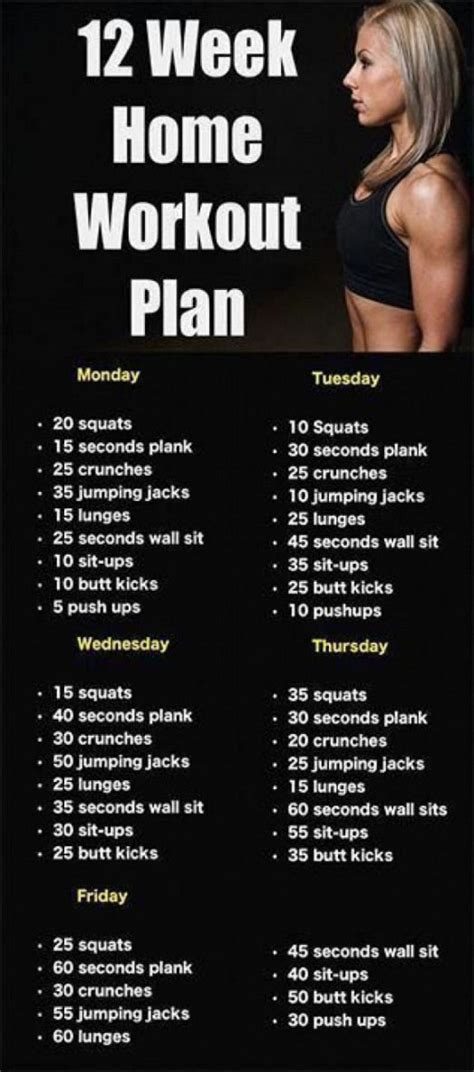 Within each workout, you'll want to keep your rest periods between 90 seconds and two minutes during weeks one and two. Awesome 12 week workout routine at home for beginners ...