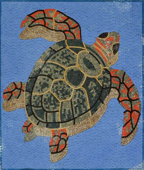 Swimming Sea Turtle Marble Mosaic Mosaic Art Mosaic Art Projects