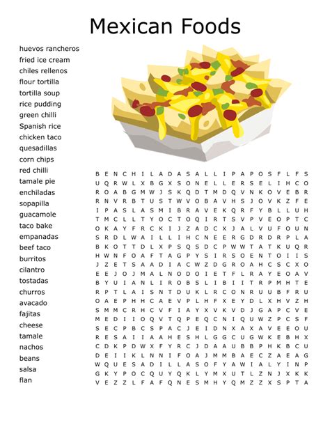 Mexican Foods Word Search Puzzle Free Printable Word
