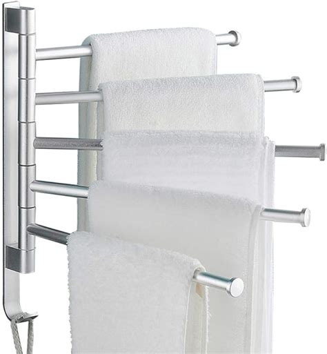 Towel Rack Wall Mount Swing Out Towel Bar With 5 Bar Folding Arm Swivel