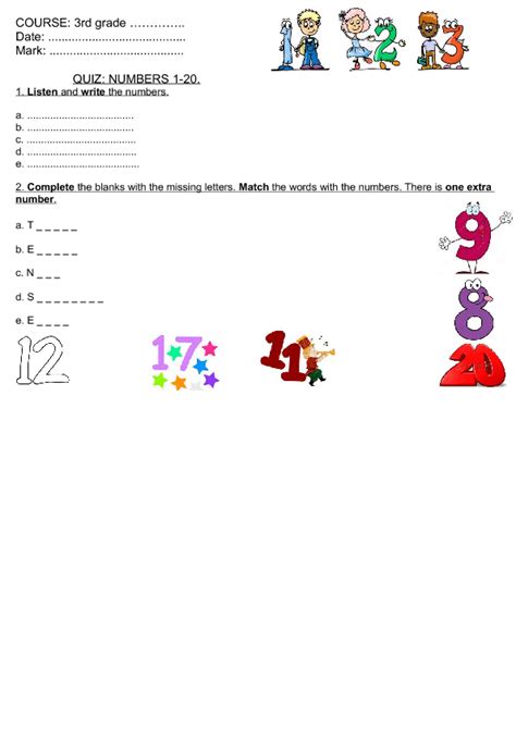 Quiz, Numbers 1-20