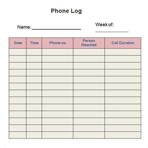 Free 5 Sample Printable Phone Log Templates In Pdf Ms Word
