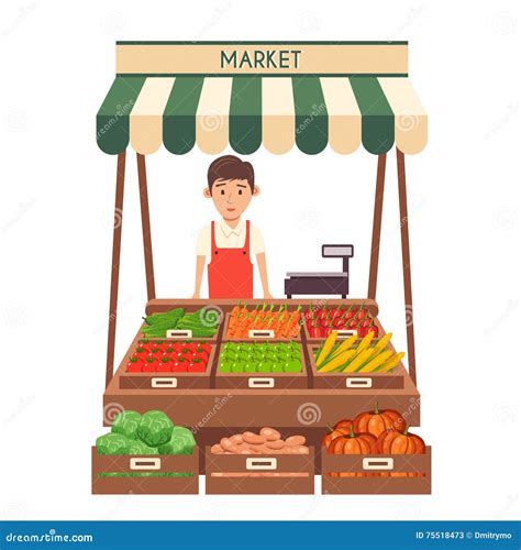 Local Stall Market Selling Vegetables Stock Vector Illustration Of