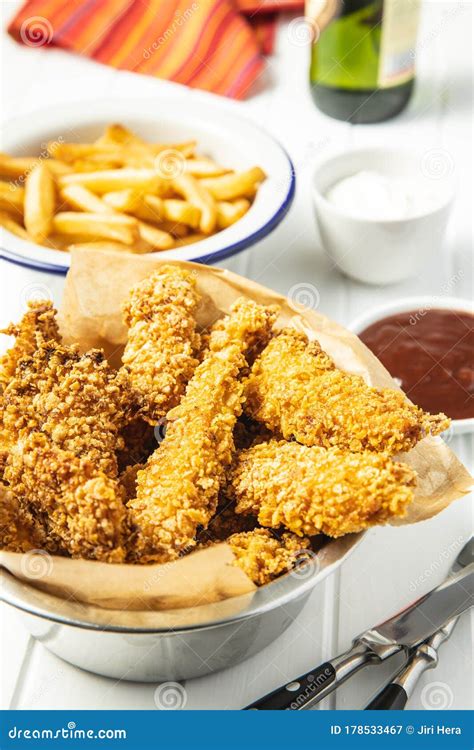 Breaded Fried Chicken Strips Stock Image Image Of Fastfood Breaded