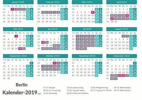 Kalender 2019 Mit Ferien Berlin Zum Ausdrucken