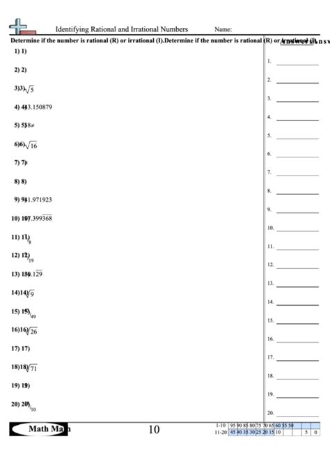 Rational And Irrational Numbers Worksheets Pdf