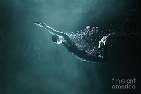 Man Swimming Underwater On Black Photograph By Stanislaw Pytel Fine