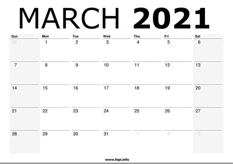 March 2021 Calendar Printable Monthly Calendar Free Download Hipi