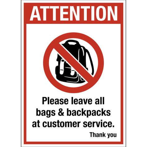 No Bags Or Backpacks Western Safety Sign