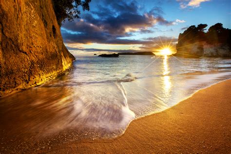 Cathedral Cove Beach Sunrise Starburst New Zealand By Daniel Peckham
