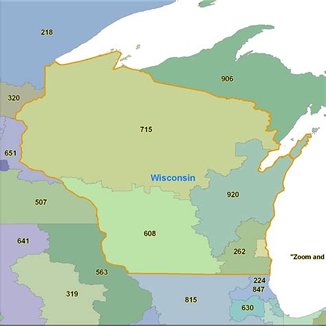 Wisconsin Area Code Maps Wisconsin Telephone Area Code Maps Free
