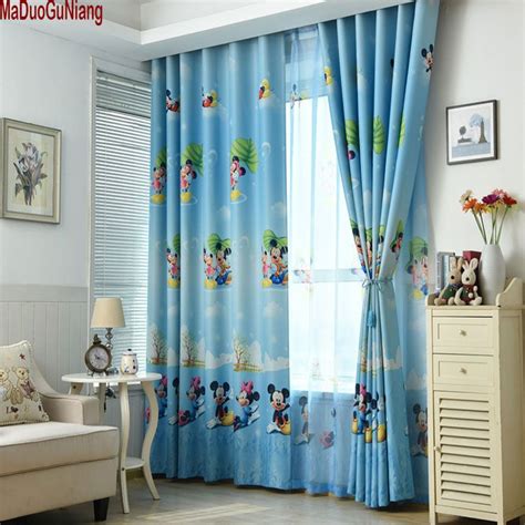 Blue Mickey Mouse Printed Kids Curtains For Boy Bedroom