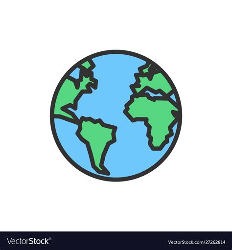 Earth Globe Planet Flat Color Line Icon Royalty Free Vector