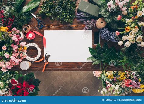 Top View Of Empty Sheet Of Paper On Wooden Table Stock Image Image Of