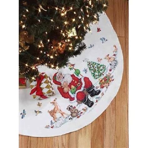 Small patterns for cross stitch or perler beading. Santa & Animals Tree Skirt Cross Stitch Kit - 45" Diameter ...