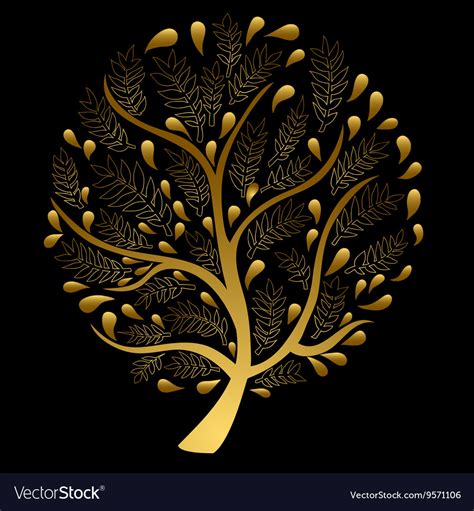 Gold Tree Isolated On Black Background Royalty Free Vector