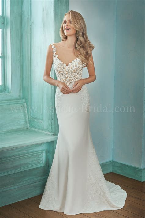F201002 Illusion Neckline Crepe And Silky Jersey Wedding Dress With