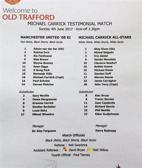 Michael carrick's testimonial has got off an to inauspicious start when manchester united spelled his name wrong on the official teamsheets. Michael Carrick Testimonial: Howler revealed on official ...