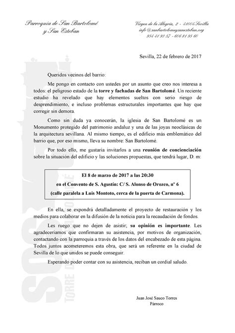 Carta De Convocatoria A Reunion De Vecinos