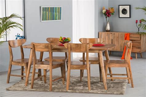 Retro Solid Light Mango Wood 6 Seater Dining Set Casa Bella Furniture Uk