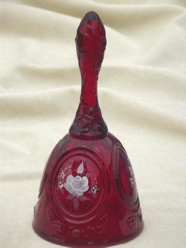 Vintage Fenton Label Ruby Red Glass Bell Hand Painted And Signed