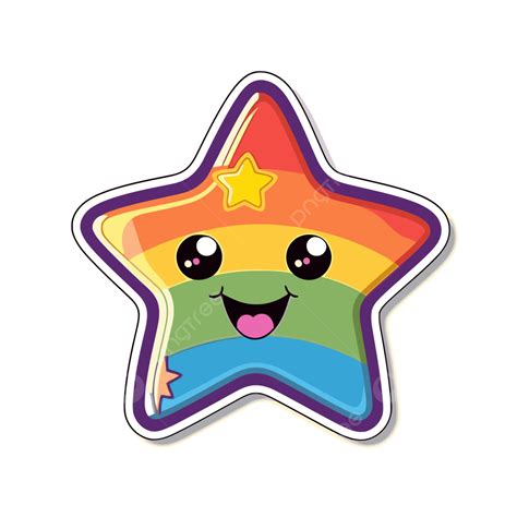Rainbow Colored Star Sticker With A Smiling Face Vector Clipart