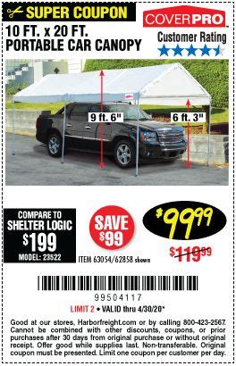 The shelterlogic super max 10 x 20 ft. COVERPRO 10 Ft. X 20 Ft. Portable Car Canopy for $99.99 in ...