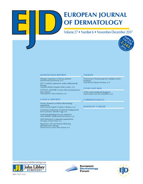 Jle European Journal Of Dermatology Volume 27 Numéro 6 November