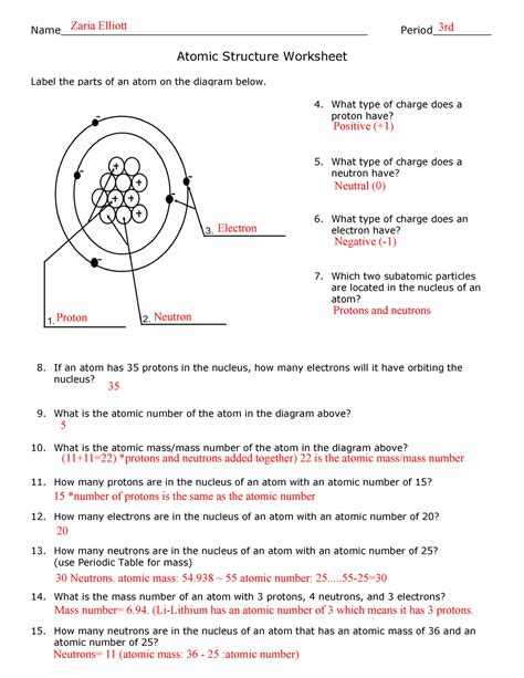 Wk Number 2 Atomic Structure Chemistry 1 Worksheet Assignment With
