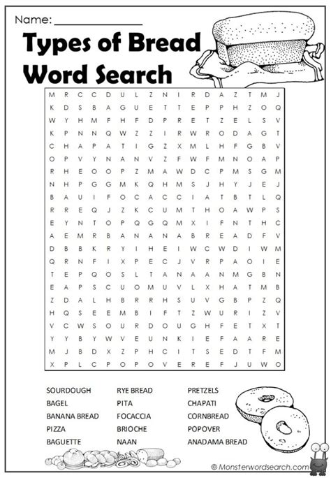 Types Of Bread Word Search Monster Word Search