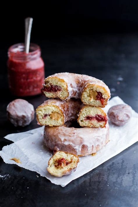 Glazed Peanut Butter And Jelly Doughnutswith Strawberry Rhubarb Chia