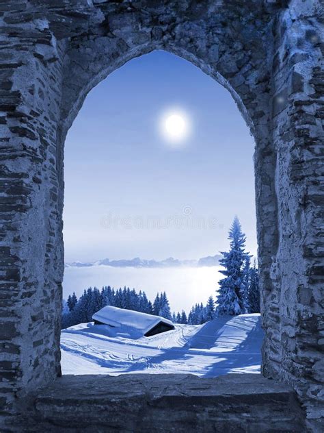 Castle Window With Moonlight Scenery Stock Image Image Of Castle