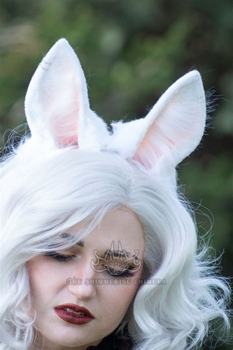 Realistic White Bunny Ears Faux Fur Rabbit Faun Deer Satyr Cow
