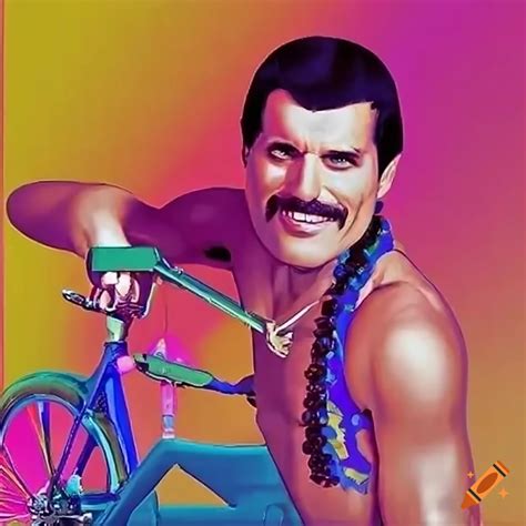 Freddy Mercury Riding His Bicycle With A Happy Face