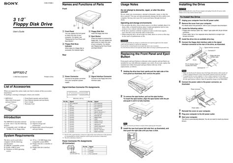 Sony Mpf920 Z Users Guide Floppy Disk Drive User Manual Manualslib