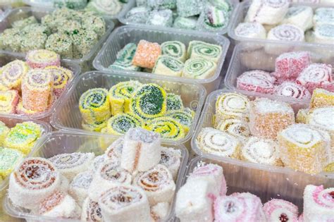 Turkish Delight Assorted Oriental Sweets Sale On The Market Stock