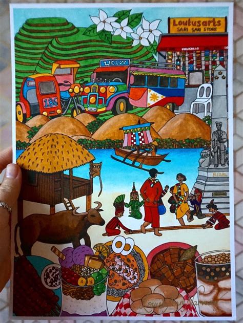 A Philippines Themed Art Print Including Scenic Spots Iconic Food And