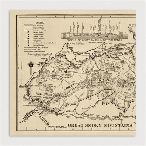 Old Great Smoky Mountains National Park Map Art Print Set Etsy